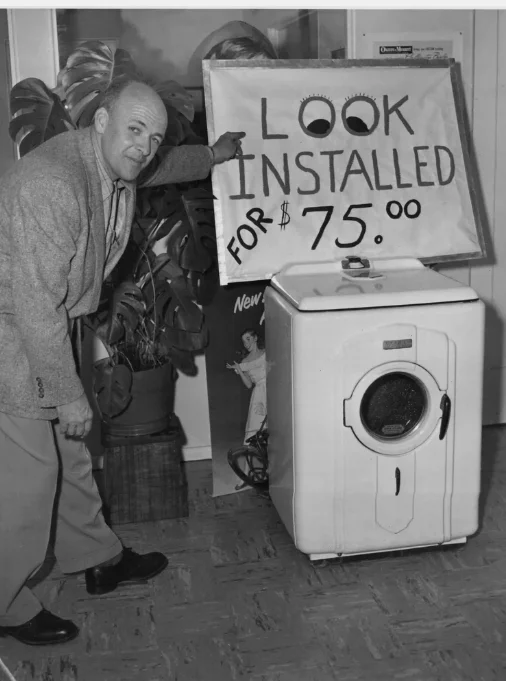 Classic vintage Cannon Appliance washing machine demonstration from the 1950s