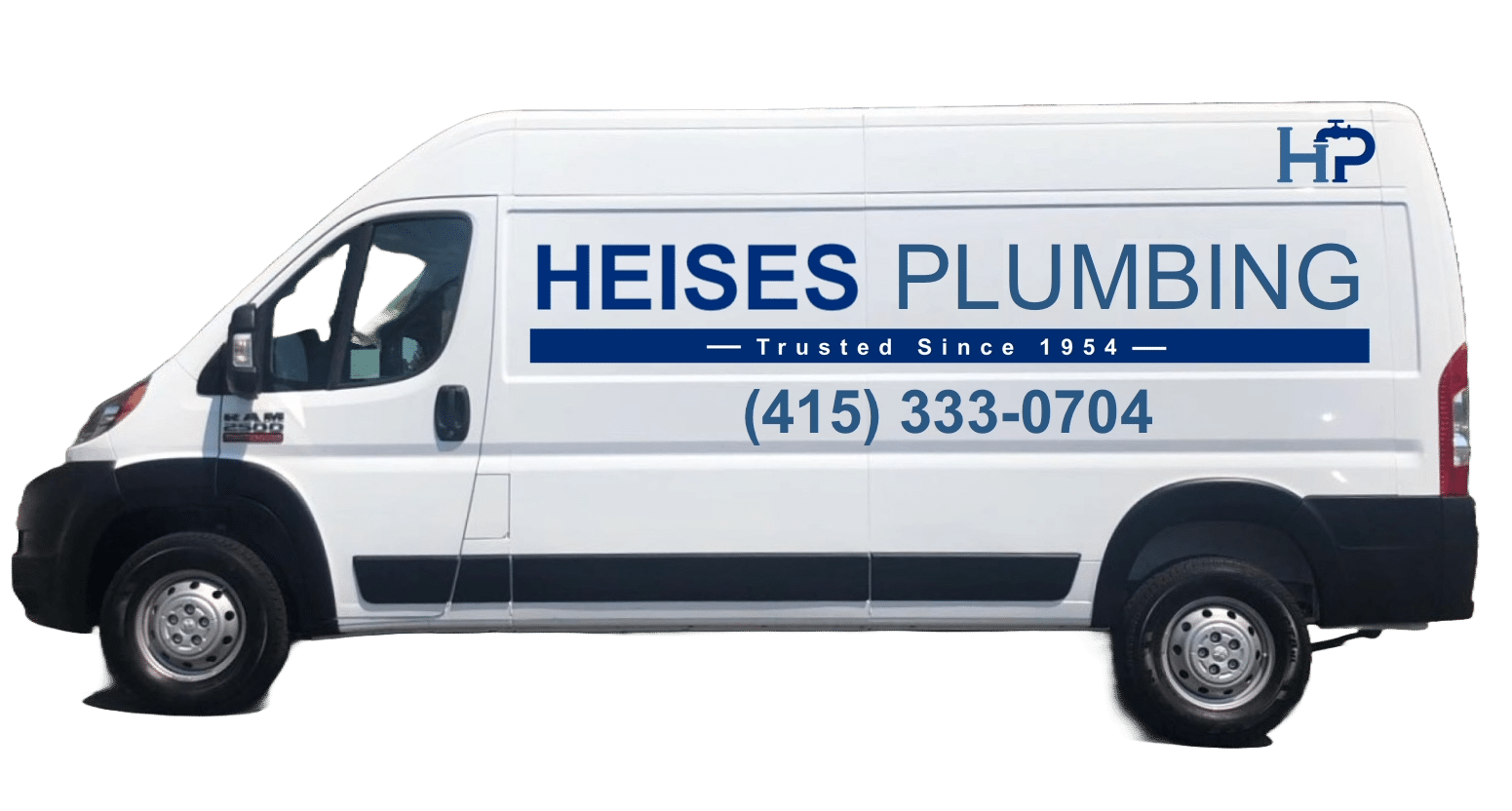 Heise's Plumbing branded service van serving San Francisco and the Bay Area since 1954
