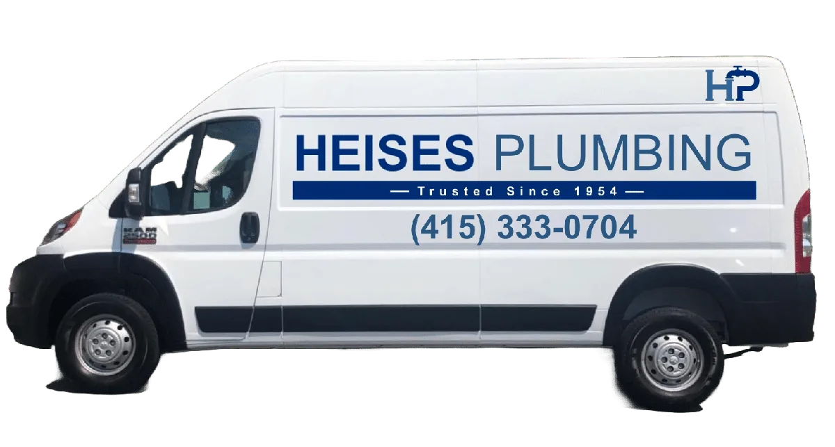 Heise's Plumbing branded service van serving San Francisco and the Bay Area since 1954
