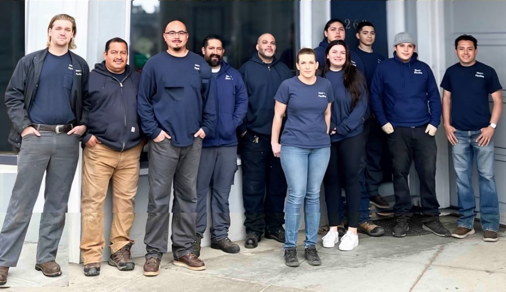 Heise's Plumbing team outside their 260 Ocean Ave office in San Francisco