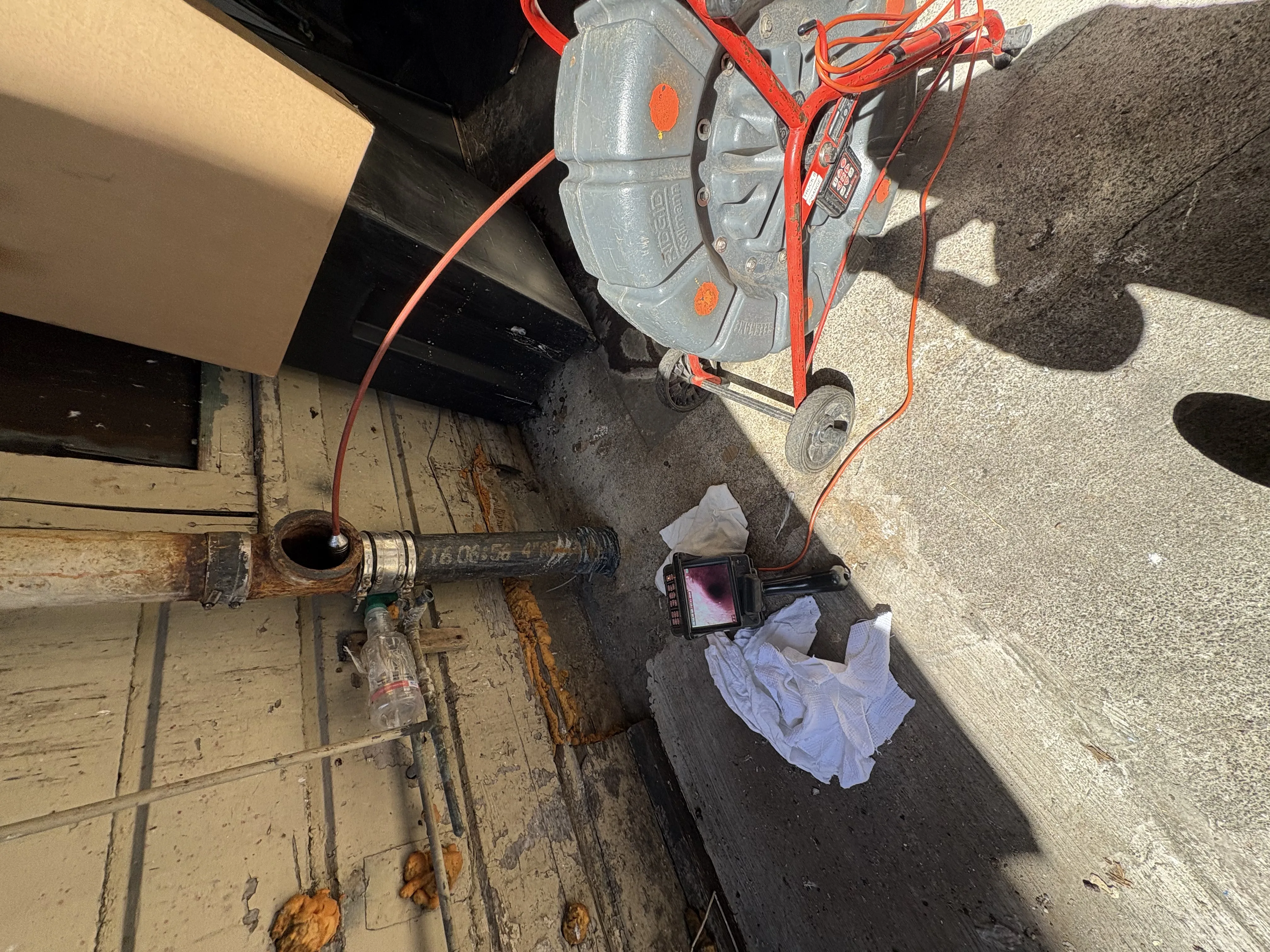 Hydro jetting sewer line cleaning equipment in operation