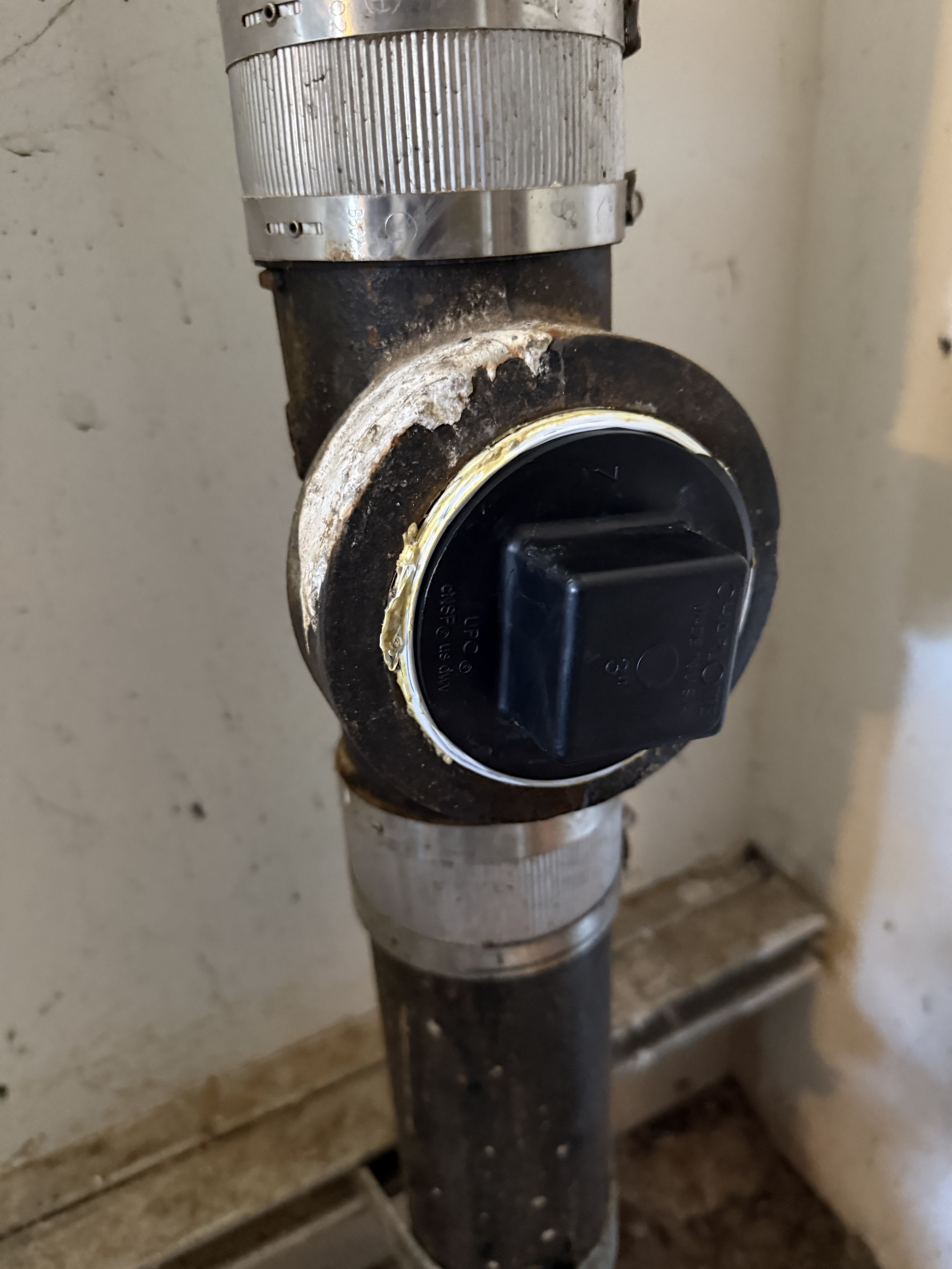 Newly installed 3-inch ABS cleanout cap