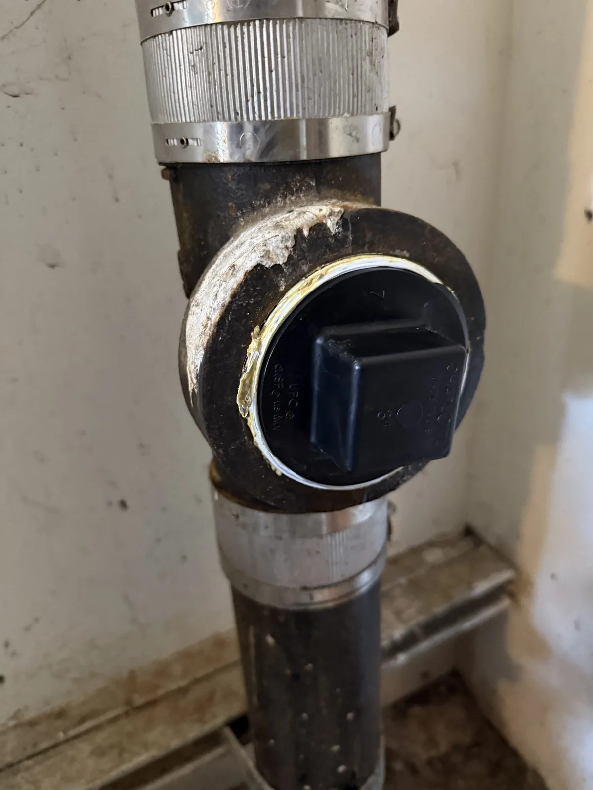 Newly installed 3-inch ABS cleanout cap