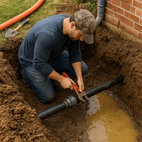 Heise's Plumbing technician performing emergency water line repair in San Francisco