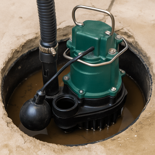 Sump pump installed in a basement sump pit to prevent flooding in San Francisco