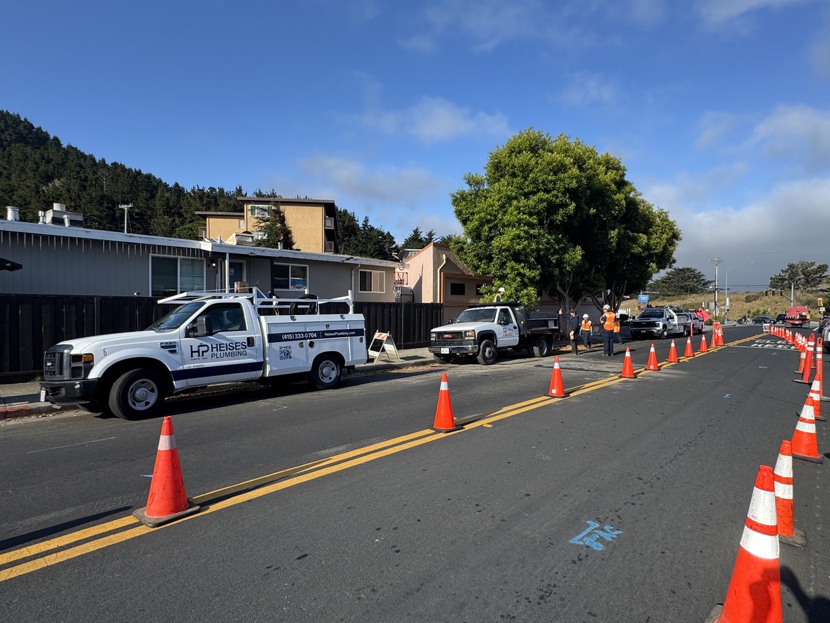 Heise's excavation crew digging access pit in Pacifica, CA