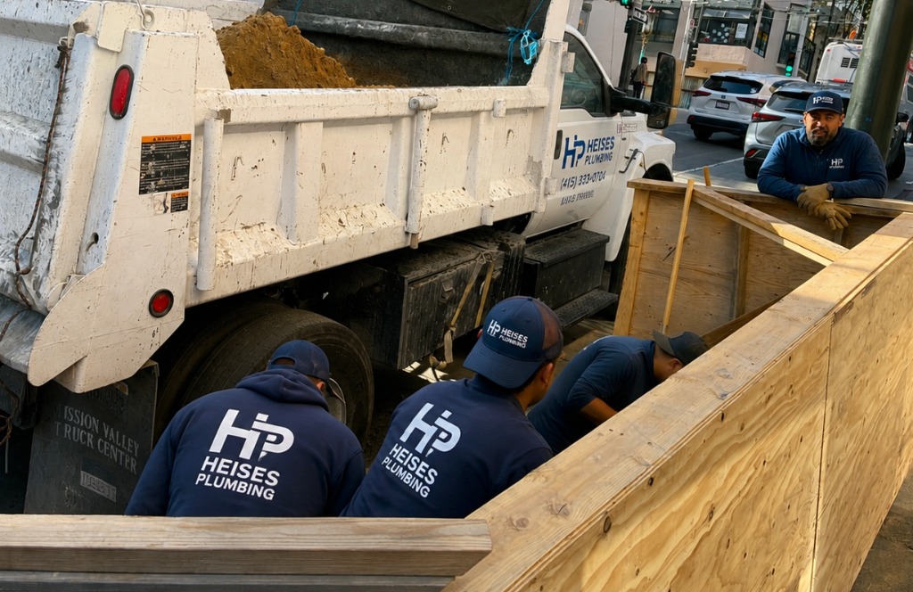 Heises Plumbing Trenchless Shoring and Dump Truck