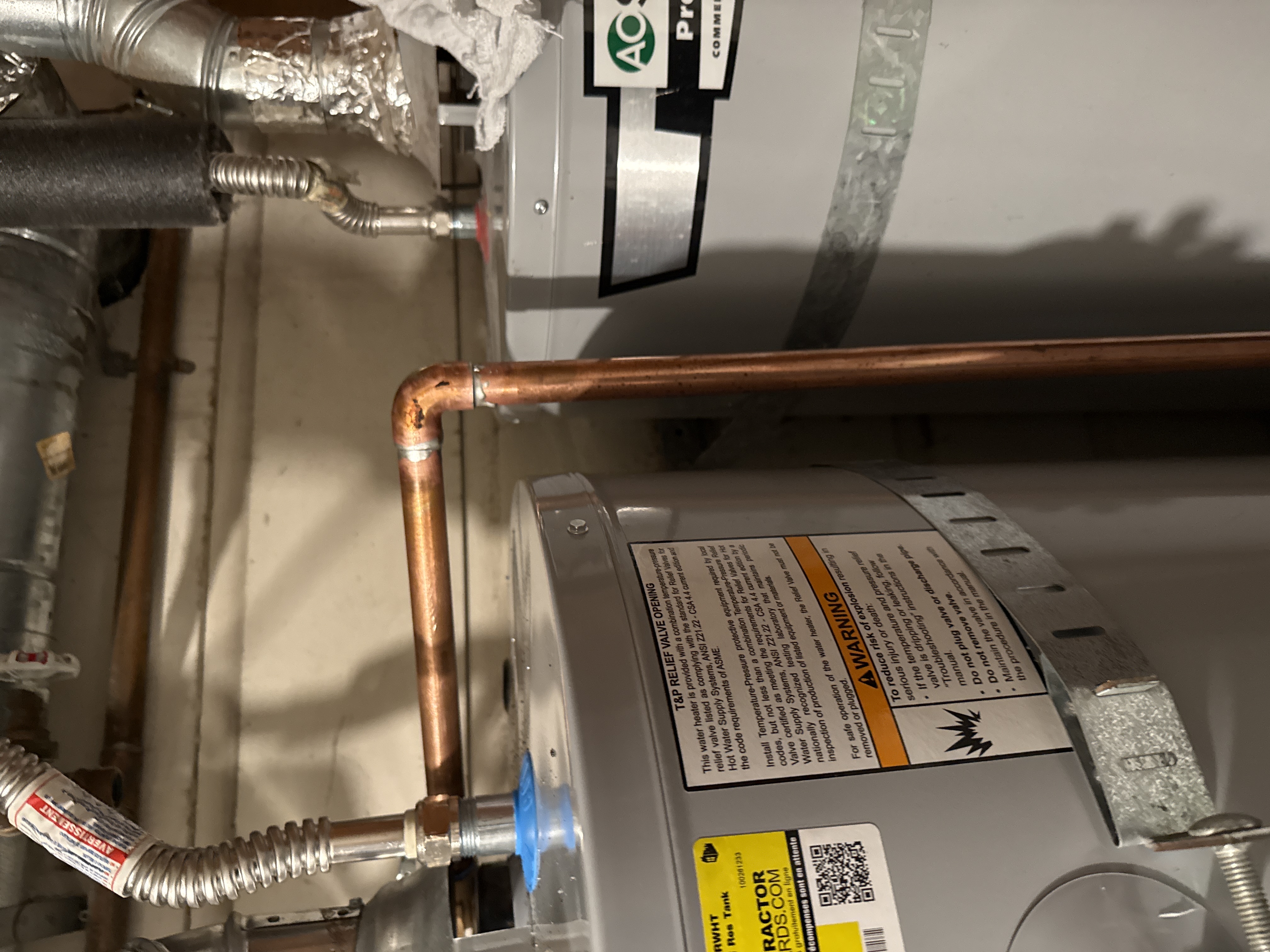 Completed AO Smith water heater replacement with code compliant lines