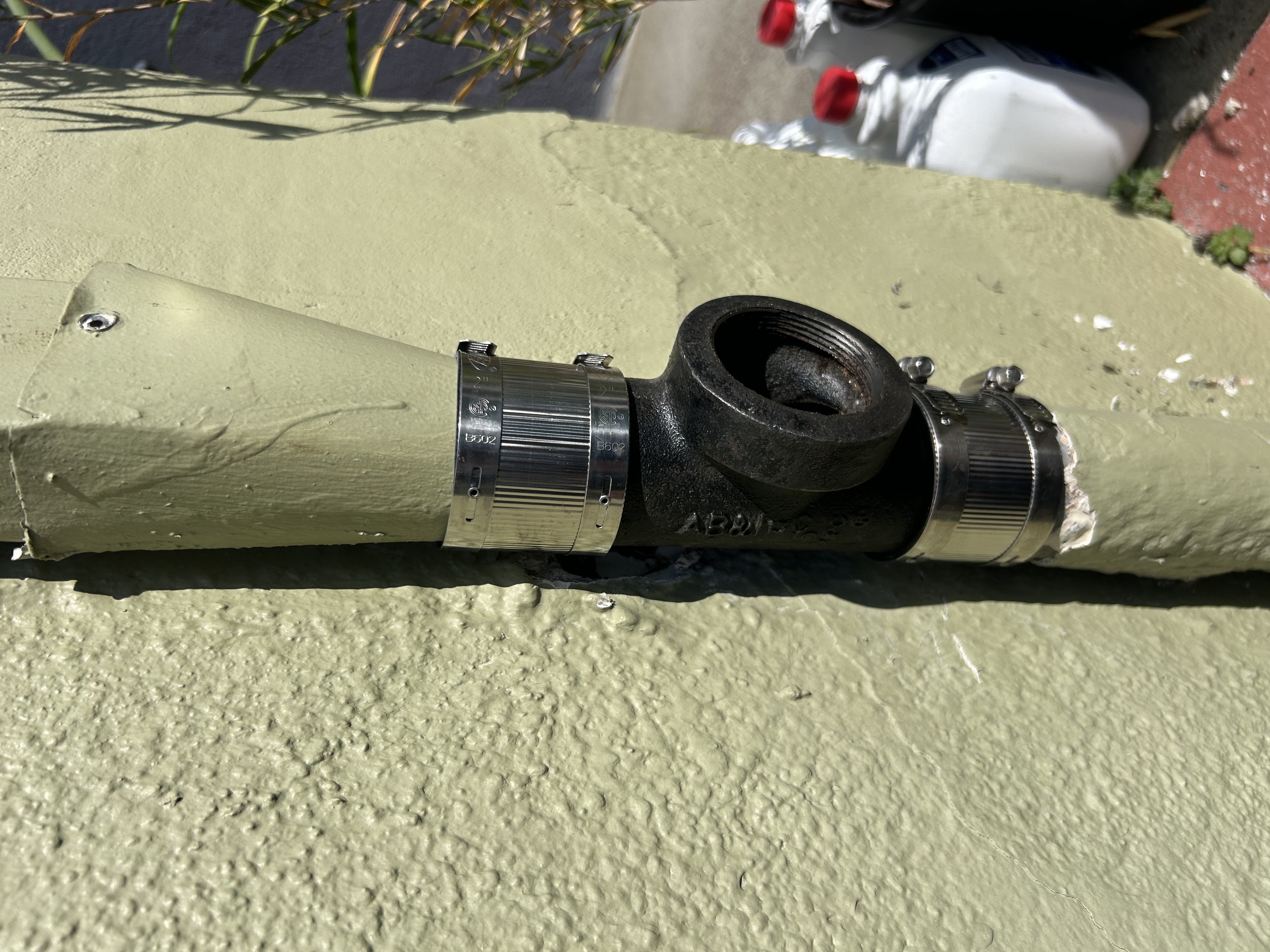 2-inch test tee installed on roof leader drain line